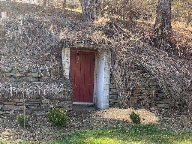 The entrance to a local root cellar.